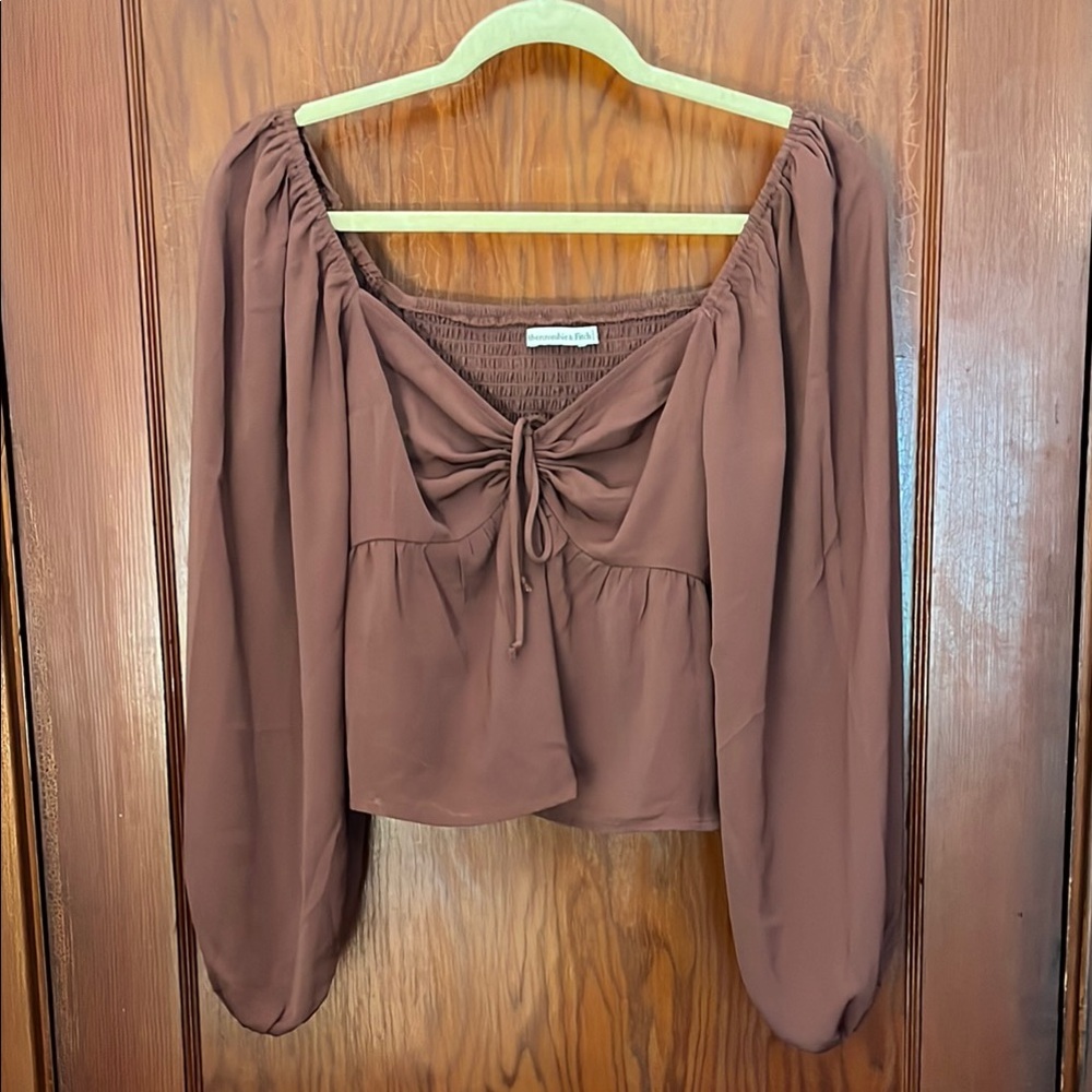 Abercrombie & Fitch Maroon Tie Front Crop Blouse